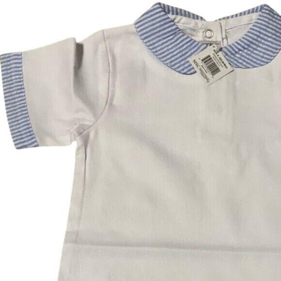 MSC Smocked Blue Seersucker day gown 0-6m monogram Easter Spring Church layette - Picture 5 of 5